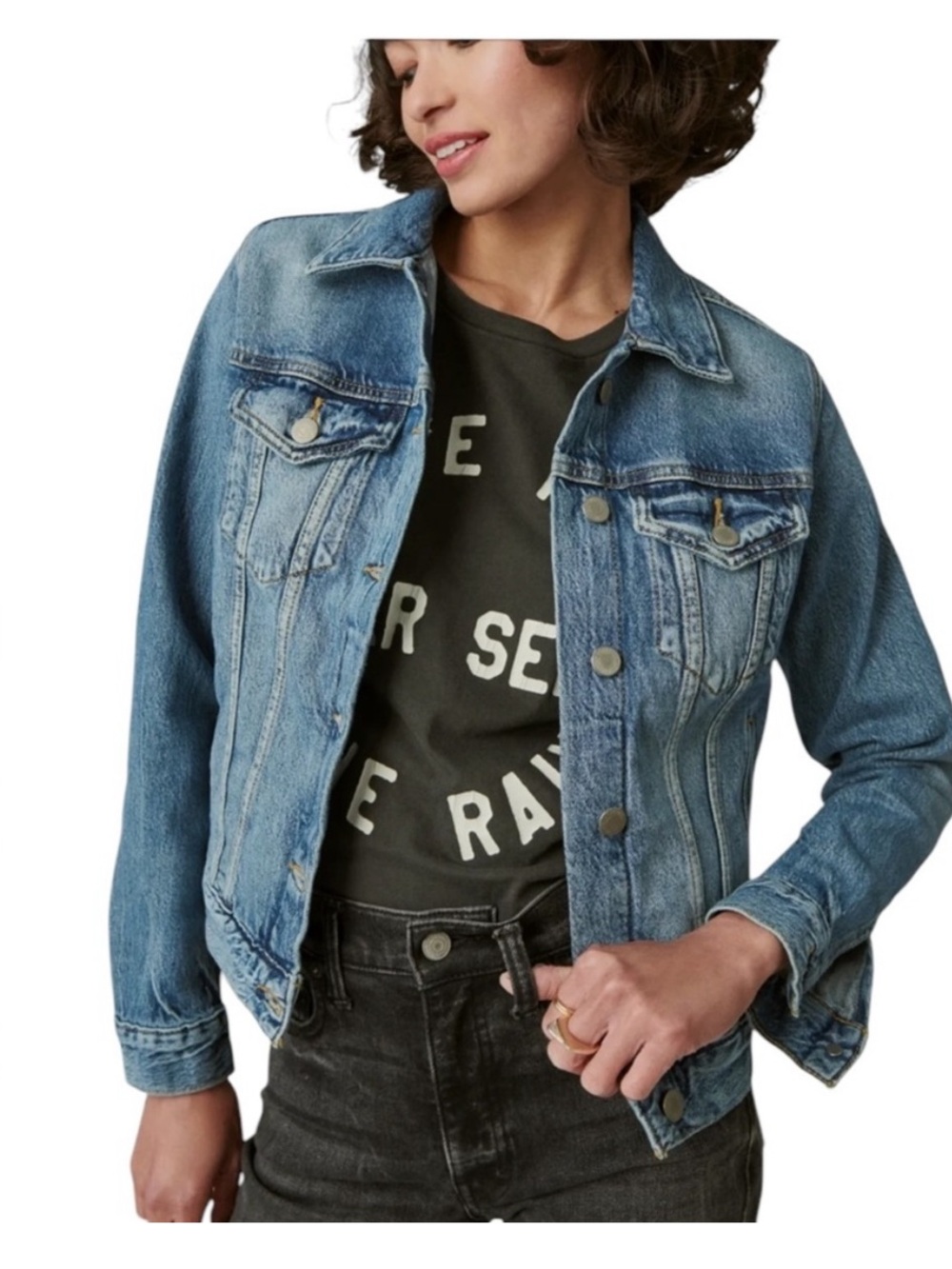 Lucky Brand The Tomboy Trucker Blue Denim Jean‎ Jacket Size XL